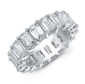 18k White Gold Plated Emerald Cut Eternity Band